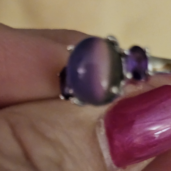 Sz 6, Oval Violet Aurora Moonstone, Amethyst side stones,925 Silver, Rhodium,NWT - Picture 13 of 15